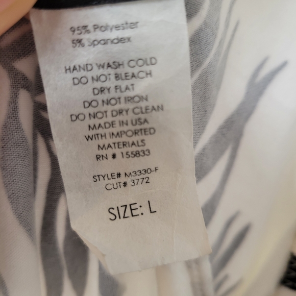 PUBLIK Palm Print pull on flare polyester spandex pants, sz Large - Picture 6 of 9